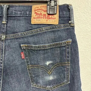 Levi's 514 Men Jeans 30x30 Blue Denim Straight Fit Pocket Medium Wash Distressed